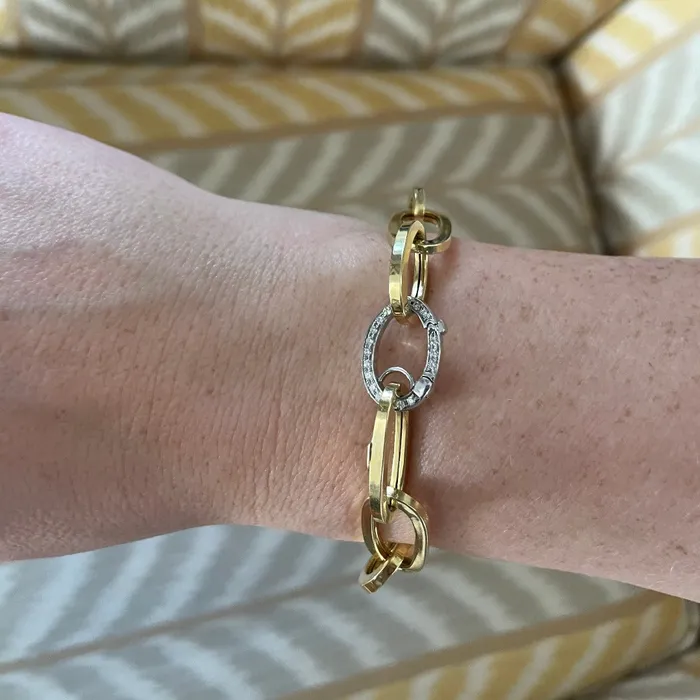 Diamond Pav Clasp 14K Gold Mixed Oval Link Bracelet Croghans Bracelets