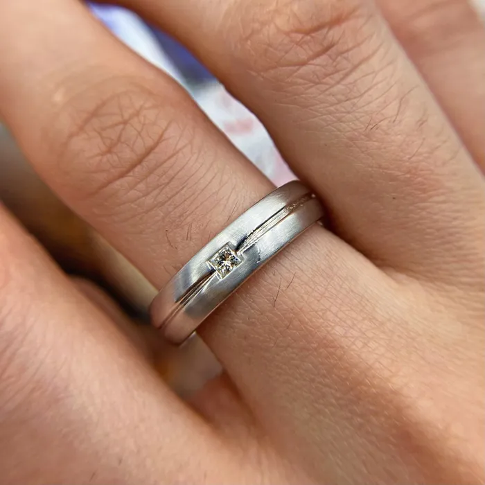Diamond Source NYC 14k White Gold Band features 012ct Princess Cut Diamonds BA2100 Rings Diamond Source NYC 14k White Gold Band features 012ct Princess Cut Diamonds BA2100 Rings
