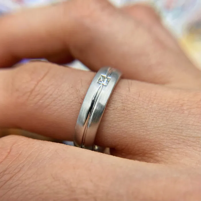 Diamond Source NYC 14k White Gold Band features 012ct Princess Cut Diamonds BA2100 Rings
