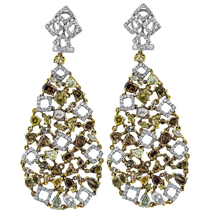 Diamond Source NYC Earrings Beautiful 18k white gold Chandelier earrings with white and fancy yellow diamonds DE1116 Diamond Source NYC Earrings Beautiful 18k white gold Chandelier earrings with white and fancy yellow diamonds DE1116