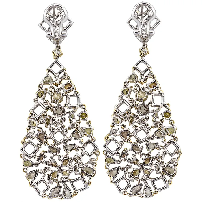 Diamond Source NYC Earrings Beautiful 18k white gold Chandelier earrings with white and fancy yellow diamonds DE1116