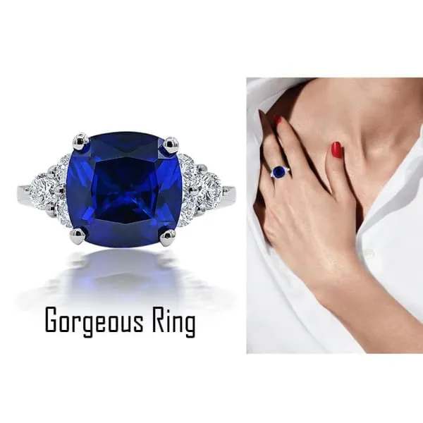 Diamond Source NYC Rings Diffused Blue Sapphire Cushion Cut Round Brilliant Diamond Ring Set in 18K White Gold 1200ct tw Diamond Source NYC Rings Diffused Blue Sapphire Cushion Cut Round Brilliant Diamond Ring Set in 18K White Gold 1200ct tw