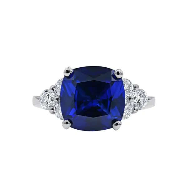 Diamond Source NYC Rings Diffused Blue Sapphire Cushion Cut Round Brilliant Diamond Ring Set in 18K White Gold 1200ct tw Diamond Source NYC Rings Diffused Blue Sapphire Cushion Cut Round Brilliant Diamond Ring Set in 18K White Gold 1200ct tw