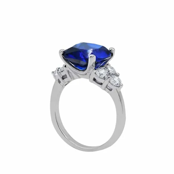 Diamond Source NYC Rings Diffused Blue Sapphire Cushion Cut Round Brilliant Diamond Ring Set in 18K White Gold 1200ct tw Diamond Source NYC Rings Diffused Blue Sapphire Cushion Cut Round Brilliant Diamond Ring Set in 18K White Gold 1200ct tw