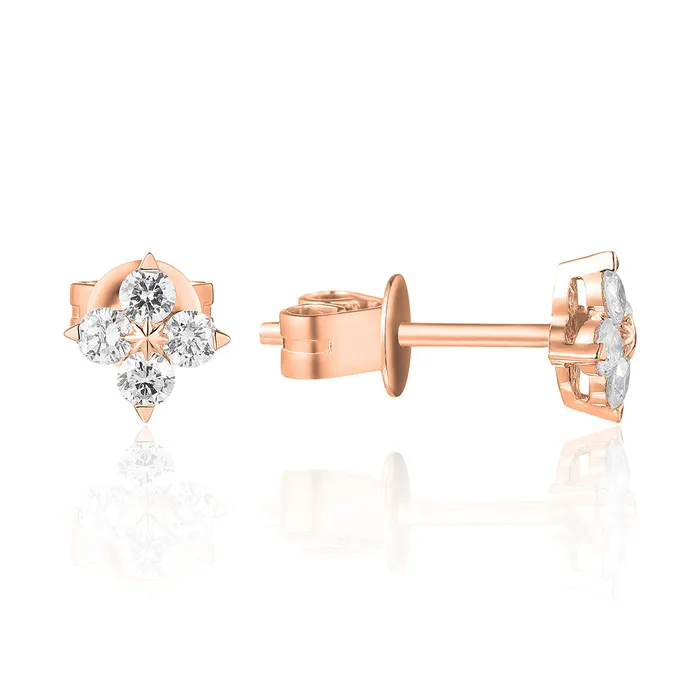 Earrings Croghans Diamond Quad Compass 14K Rose Gold Stud Earrings