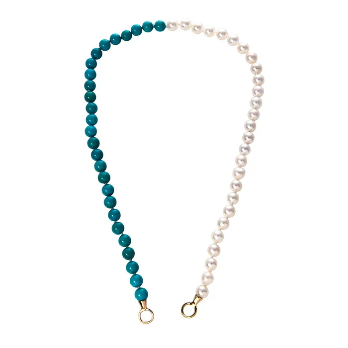 Earrings Marla Aaron Marla Aaron Akoya Pearl Turquoise Half Half Strand