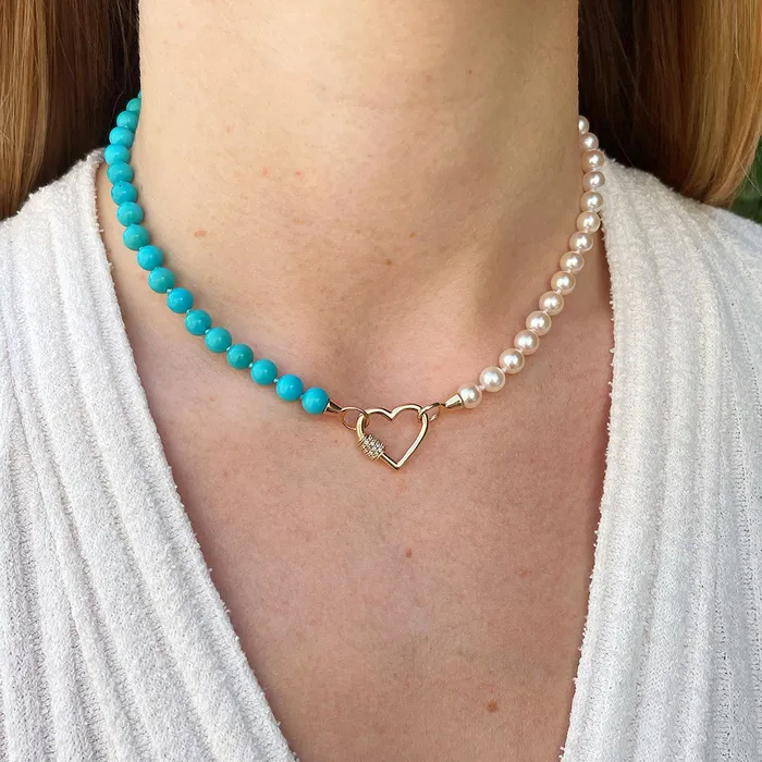 Earrings Marla Aaron Marla Aaron Akoya Pearl Turquoise Half Half Strand