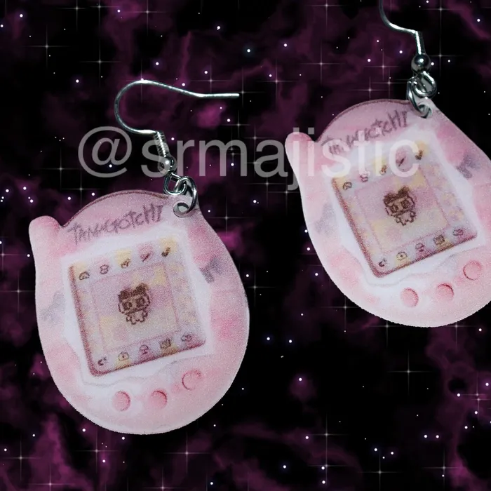 Earrings Nostalgic Tamagotchi Retro 2000s 2D Toy Handmade Earrings Sam Makes Things
