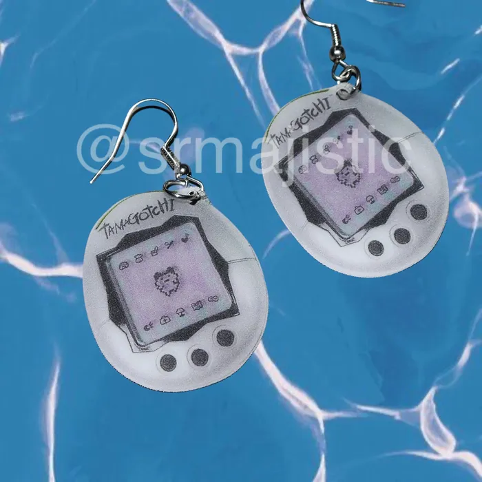 Earrings Nostalgic Tamagotchi Retro 2000s 2D Toy Handmade Earrings Sam Makes Things