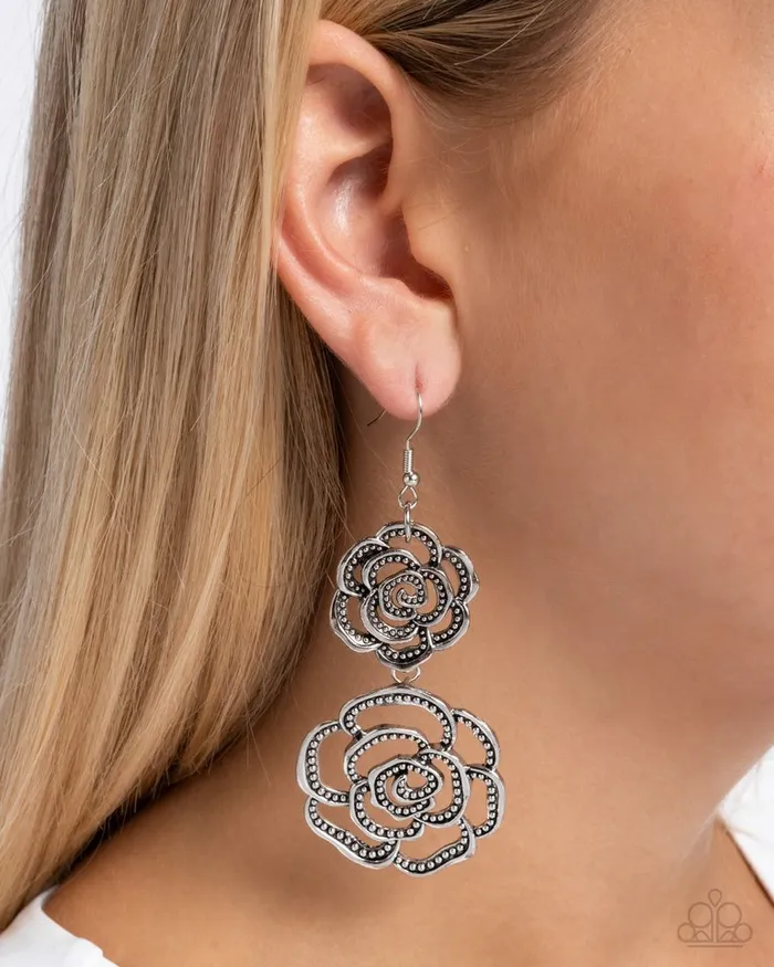 Earrings Paparazzi Jewelry Paparazzi Earring Reminiscent Rosette Silver