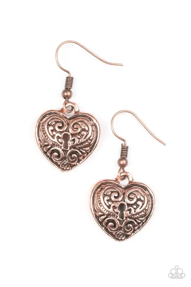 Earrings Paparazzi Jewelry Paparazzi Earring Throw Away The Key Copper