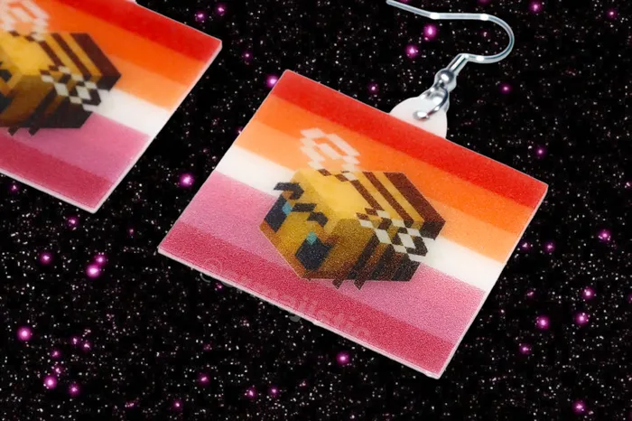 Earrings Sam Makes Things Lesbian Flag Minecraft Bee Cute Character Handmade Earrings