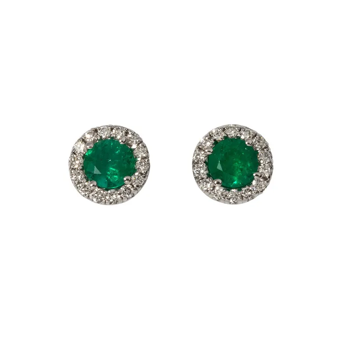 Emerald Diamond Halo 18K White Gold Stud Earrings Croghans Earrings
