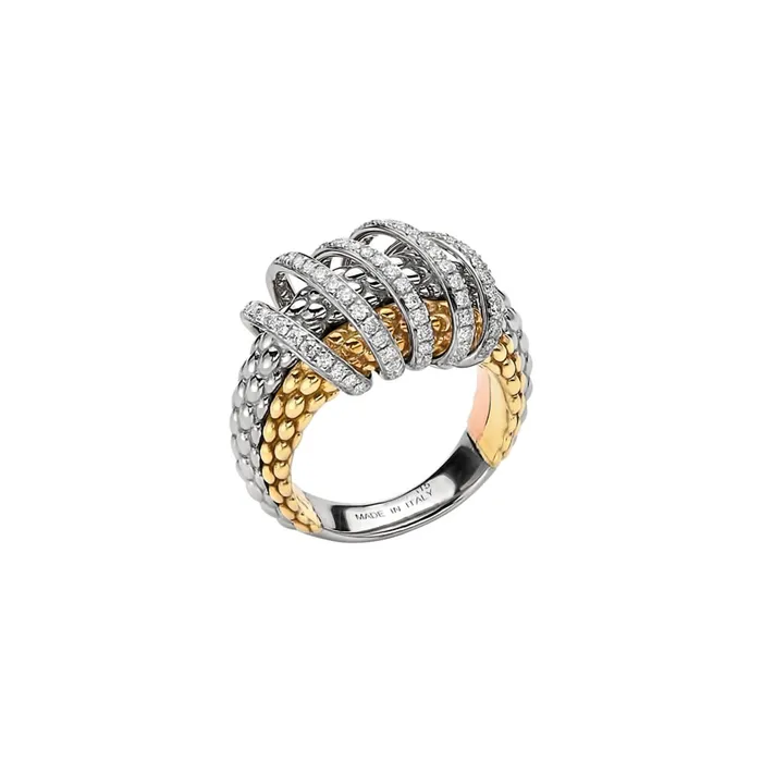 Fope 18K TriGold Solo Collection Pave Diamond Ring Size 7 FOPE Rings
