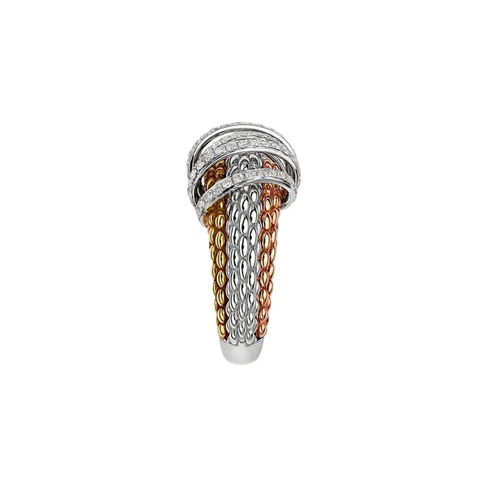 Fope 18K TriGold Solo Collection Pave Diamond Ring Size 7 FOPE Rings