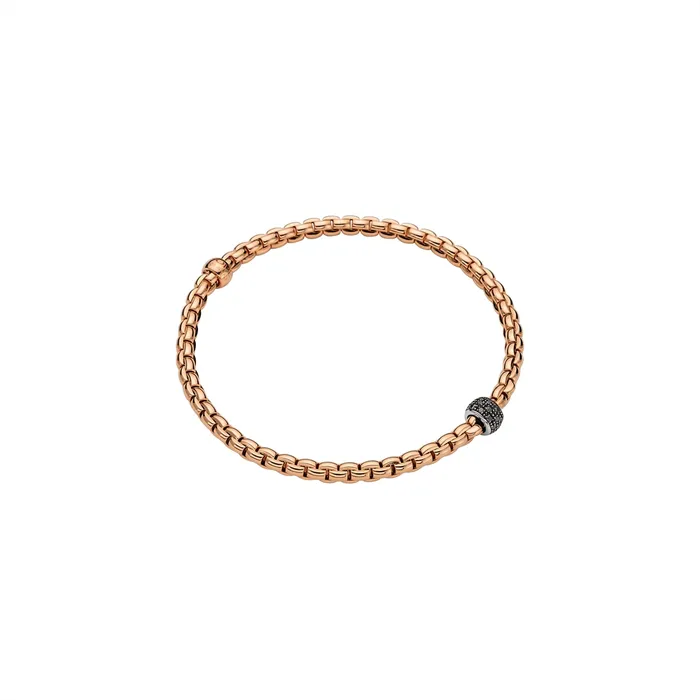 FOPE Bracelets Fope 18K Rose Gold Eka Collection Bracelet with White Gold Black Diamond Rondel Large Size