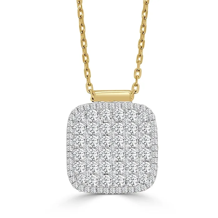 Frederic Sage Necklaces Frederic Sage 14K Yellow and White Gold Large Square Cluster Diamond Pendant Necklace Frederic Sage Necklaces Frederic Sage 14K Yellow and White Gold Large Square Cluster Diamond Pendant Necklace
