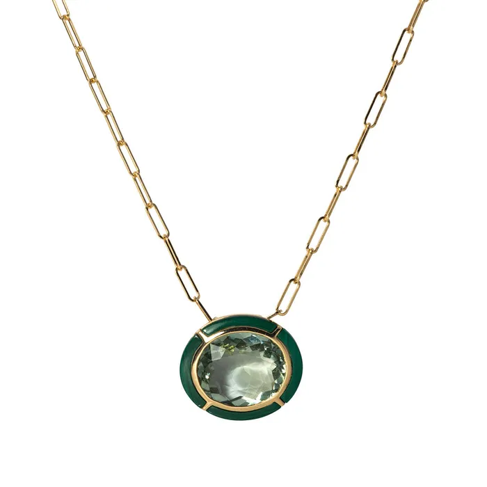 Goshwara Prasiolite Malachite Inlay 18K Gold Pendant Necklace Goshwara Necklaces Goshwara Prasiolite Malachite Inlay 18K Gold Pendant Necklace Goshwara Necklaces