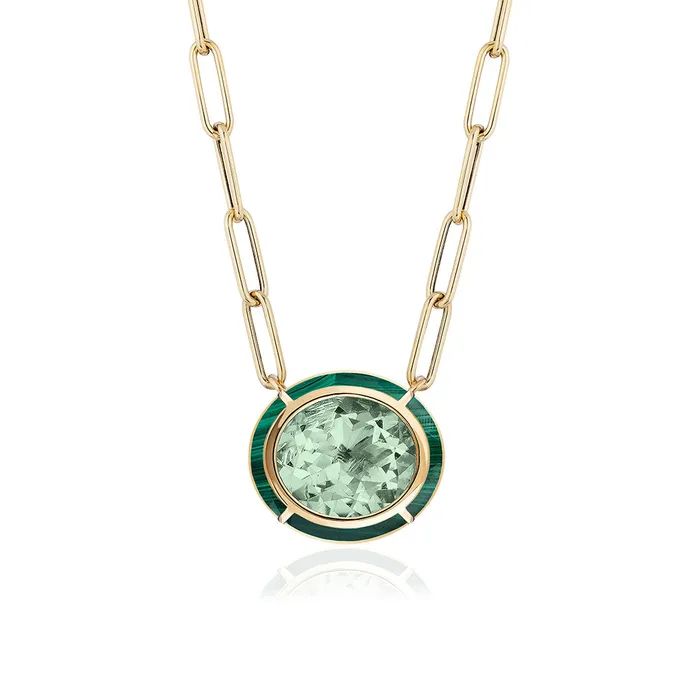 Goshwara Prasiolite Malachite Inlay 18K Gold Pendant Necklace Goshwara Necklaces