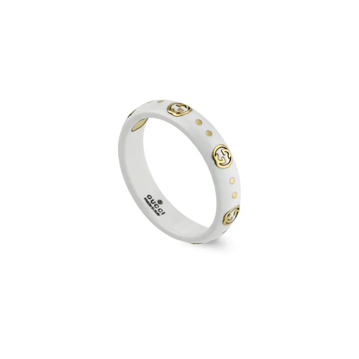 Gucci 18K Yellow Gold and White Zirconia Icon Ring with GG Details Gucci Rings Gucci 18K Yellow Gold and White Zirconia Icon Ring with GG Details Gucci Rings