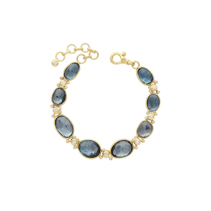 Gurhan Bracelets Gurhan OneofaKind 24K Yellow Gold Rose Cut Blue Topaz and Round Bezel Set Bracelet with 22K Lobster Clasp Gurhan Bracelets Gurhan OneofaKind 24K Yellow Gold Rose Cut Blue Topaz and Round Bezel Set Bracelet with 22K Lobster Clasp