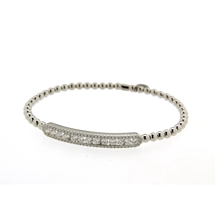 Hulchi Belluni 18K White Gold Beaded Stretch Bracelet with Diamond Section Hulchi Belluni Bracelets