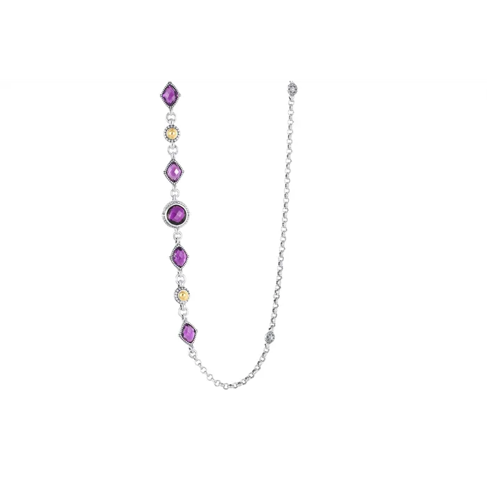 Konstantino Anthos Silver and 18K Gold Purple Spinel Station Necklace Konstantino Necklaces Konstantino Anthos Silver and 18K Gold Purple Spinel Station Necklace Konstantino Necklaces