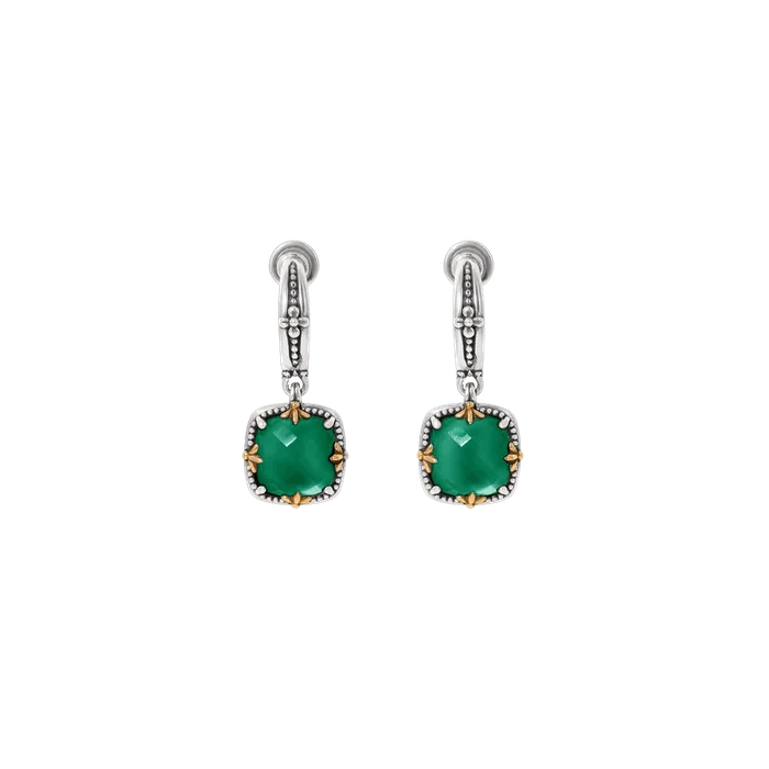 Konstantino Earrings Konstantino Sterling Silver and 18K Yellow Gold Cushion Green Agate Doublet Dangle Earrings