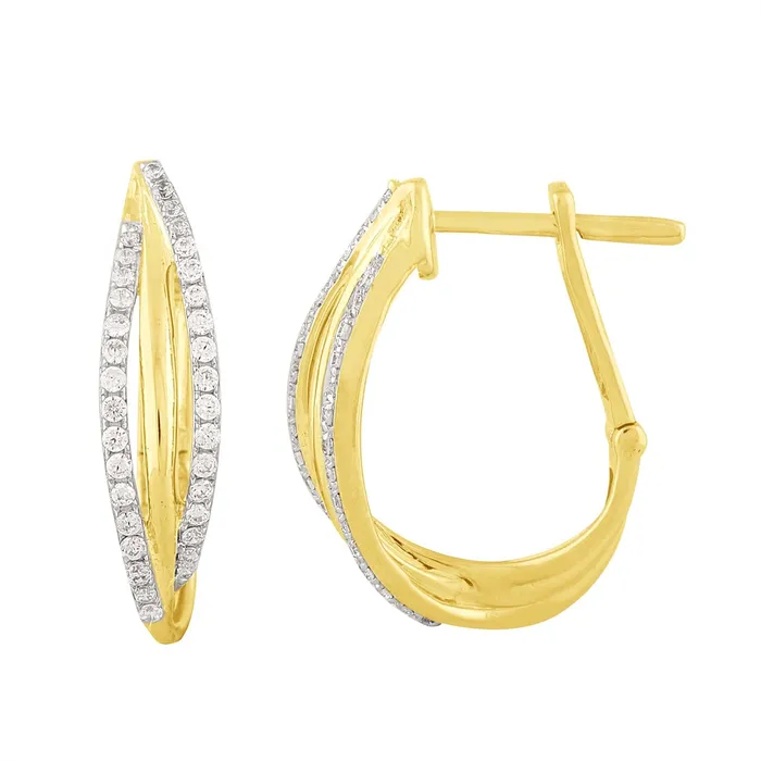 Meierotto Jewelers Earrings 14K Yellow Gold Crossover Diamond Hoop Earrings