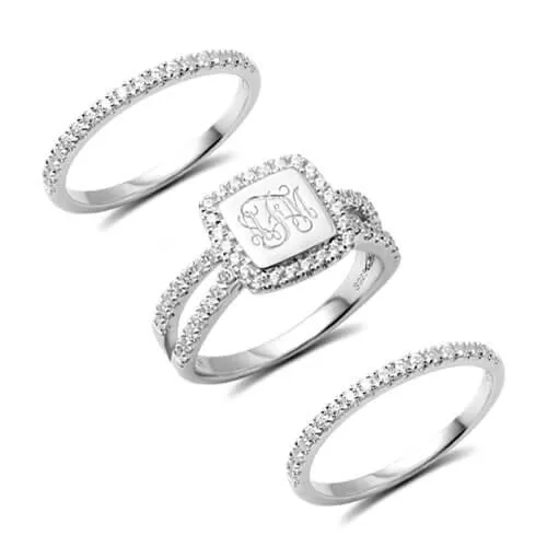 Monogram Sterling Silver CZ Ring Personalized CZs 3 Piece stacked Monogrammed Ring Custom Engraved Stacking Ring Belbren Rings Monogram Sterling Silver CZ Ring Personalized CZs 3 Piece stacked Monogrammed Ring Custom Engraved Stacking Ring Belbren Rings