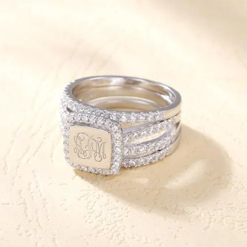Monogram Sterling Silver CZ Ring Personalized CZs 3 Piece stacked Monogrammed Ring Custom Engraved Stacking Ring Belbren Rings