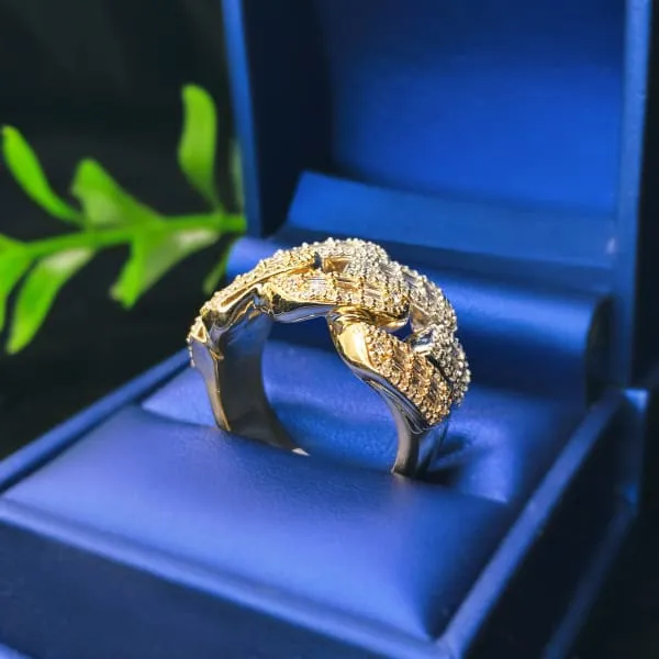 Natural Round Brilliant Diamond Pave Link Ring Set in 14K Two Tone Gold 218ct tw Diamond Source NYC Rings