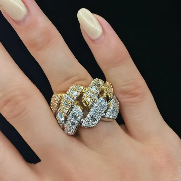 Natural Round Brilliant Diamond Pave Link Ring Set in 14K Two Tone Gold 218ct tw Diamond Source NYC Rings