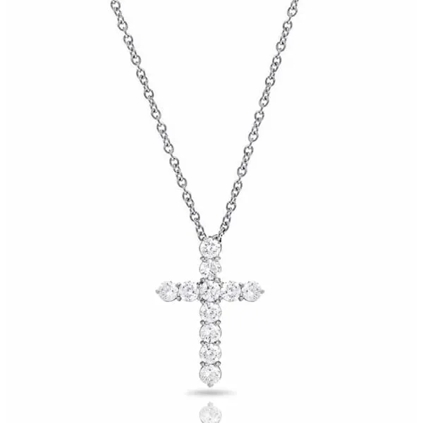 Necklaces Diamond Source NYC White Gold Cross Pendant features Round cut Diamonds CR8250
