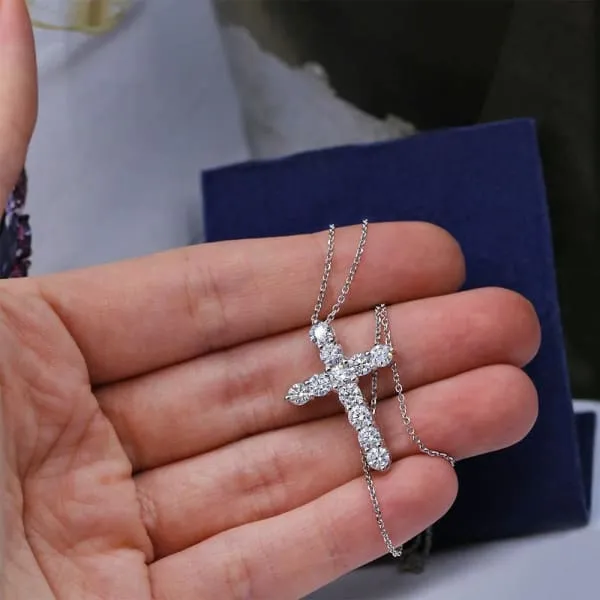 Necklaces Diamond Source NYC White Gold Cross Pendant features Round cut Diamonds CR8250