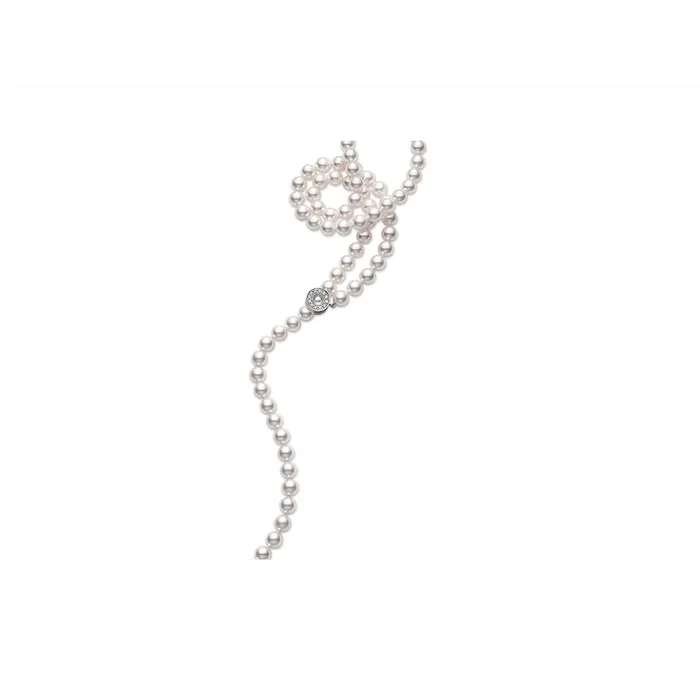 Necklaces Mikimoto 18K White Gold Akoya Pearl Lariat Necklace with Diamonds Mikimoto