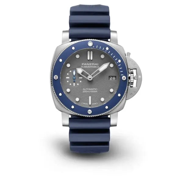 Panerai Submersible 42mm Watch Ref PAM00959 Grey Index Dial Blue Rubber Strap Panerai Watches Panerai Submersible 42mm Watch Ref PAM00959 Grey Index Dial Blue Rubber Strap Panerai Watches