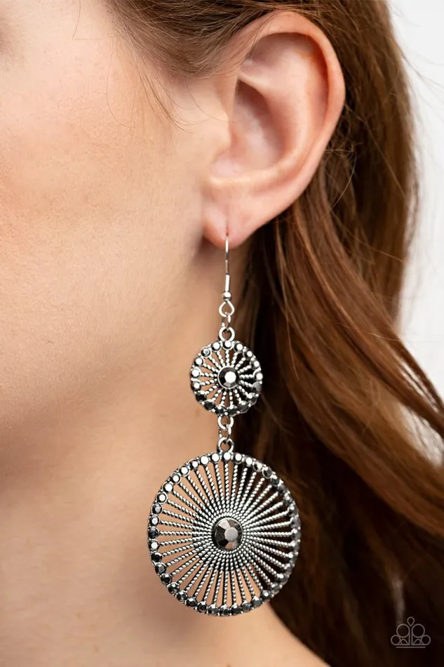 Paparazzi Earring Bring Down the WHEELHOUSE Silver Paparazzi Jewelry Earrings