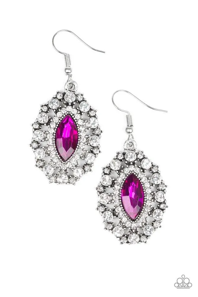 Paparazzi Earring Long May She Reign Pink Paparazzi Jewelry Earrings