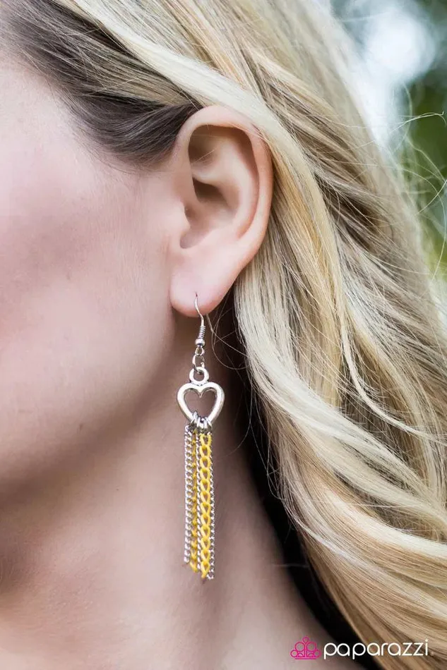 Paparazzi Earring Two Of Hearts Yellow Paparazzi Jewelry Earrings