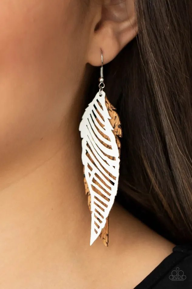 Paparazzi Earring WINGING Off The Hook White Paparazzi Jewelry Earrings