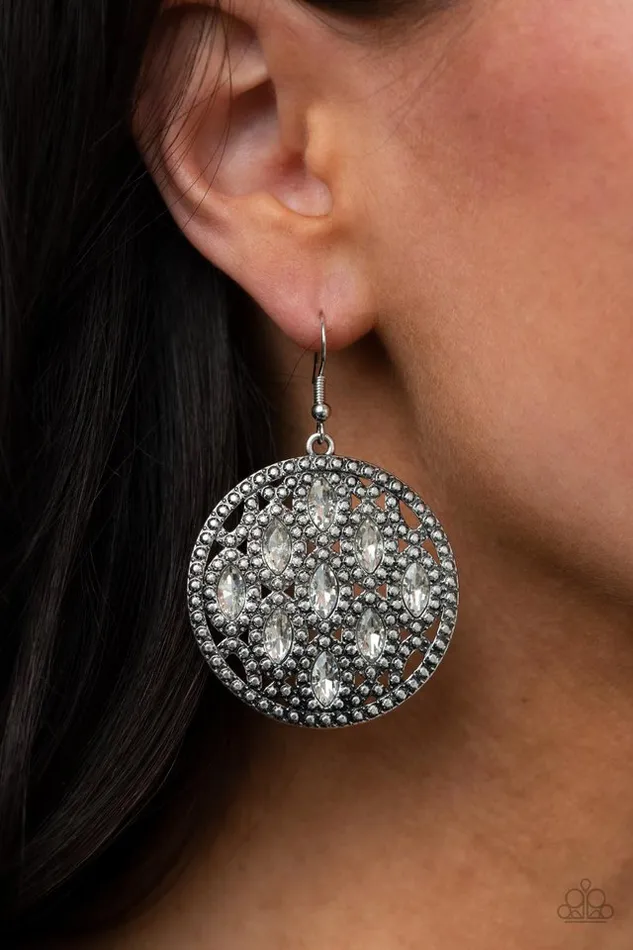 Paparazzi Jewelry Earrings Paparazzi Earring Medallion Stallion White