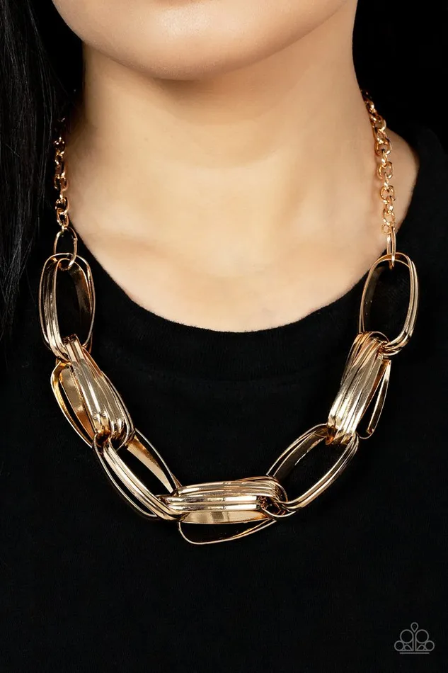 Paparazzi Necklace Fiercely Flexing Gold Paparazzi Jewelry Necklaces