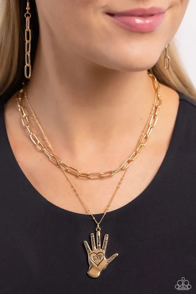Paparazzi Necklace Giving a Hand Gold Paparazzi Jewelry Necklaces