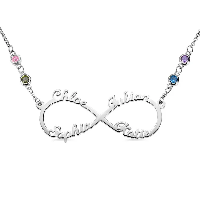 Personalized Silver Infinity Necklace with 4 Custom Names and Birthstones Perfect Gift for Mothers Day Belbren Necklaces Personalized Silver Infinity Necklace with 4 Custom Names and Birthstones Perfect Gift for Mothers Day Belbren Necklaces