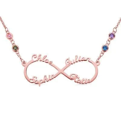 Personalized Silver Infinity Necklace with 4 Custom Names and Birthstones Perfect Gift for Mothers Day Belbren Necklaces