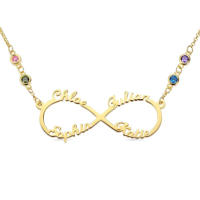Personalized Silver Infinity Necklace with 4 Custom Names and Birthstones Perfect Gift for Mothers Day Belbren Necklaces
