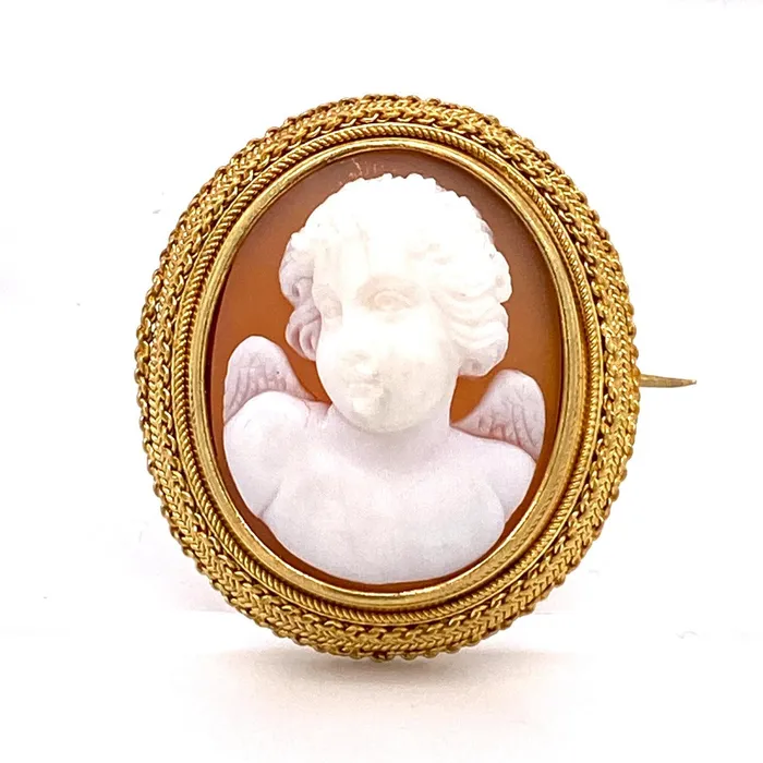 PreStyled Sets Croghans Victorian Cherub Cameo 15K Yellow Gold Brooch