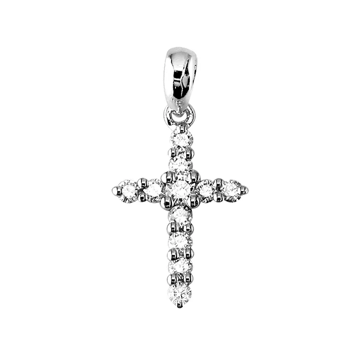 PreStyled Sets Meierotto Jewelers 18K White Gold Diamond Cross Pendant with Plain Bail PreStyled Sets Meierotto Jewelers 18K White Gold Diamond Cross Pendant with Plain Bail
