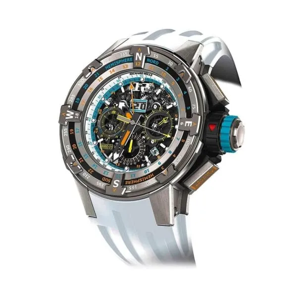 Richard Mille RM 6001 Voiles de Saint Barth 50mm Regatta Flyback Watch Black Chronograph Dial in Titanium Case White Rubber Strap Richard Mille Watches Richard Mille RM 6001 Voiles de Saint Barth 50mm Regatta Flyback Watch Black Chronograph Dial in Titanium Case White Rubber Strap Richard Mille Watches